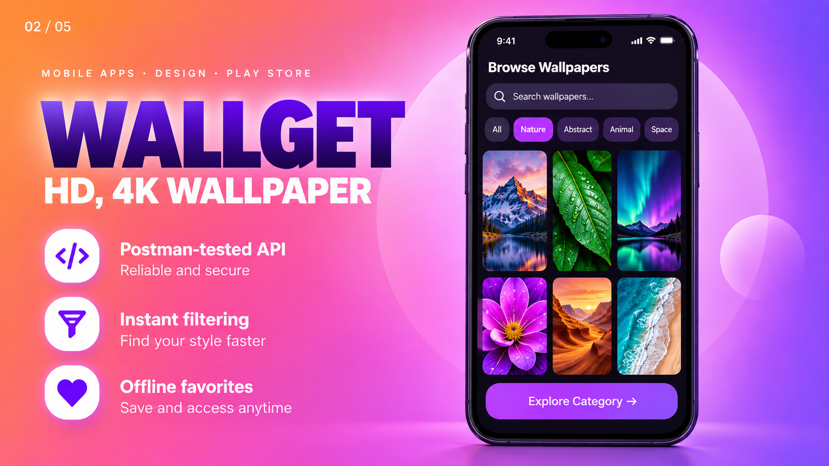 WallGet: HD and 4K Wallpaper App for Android visual display 1